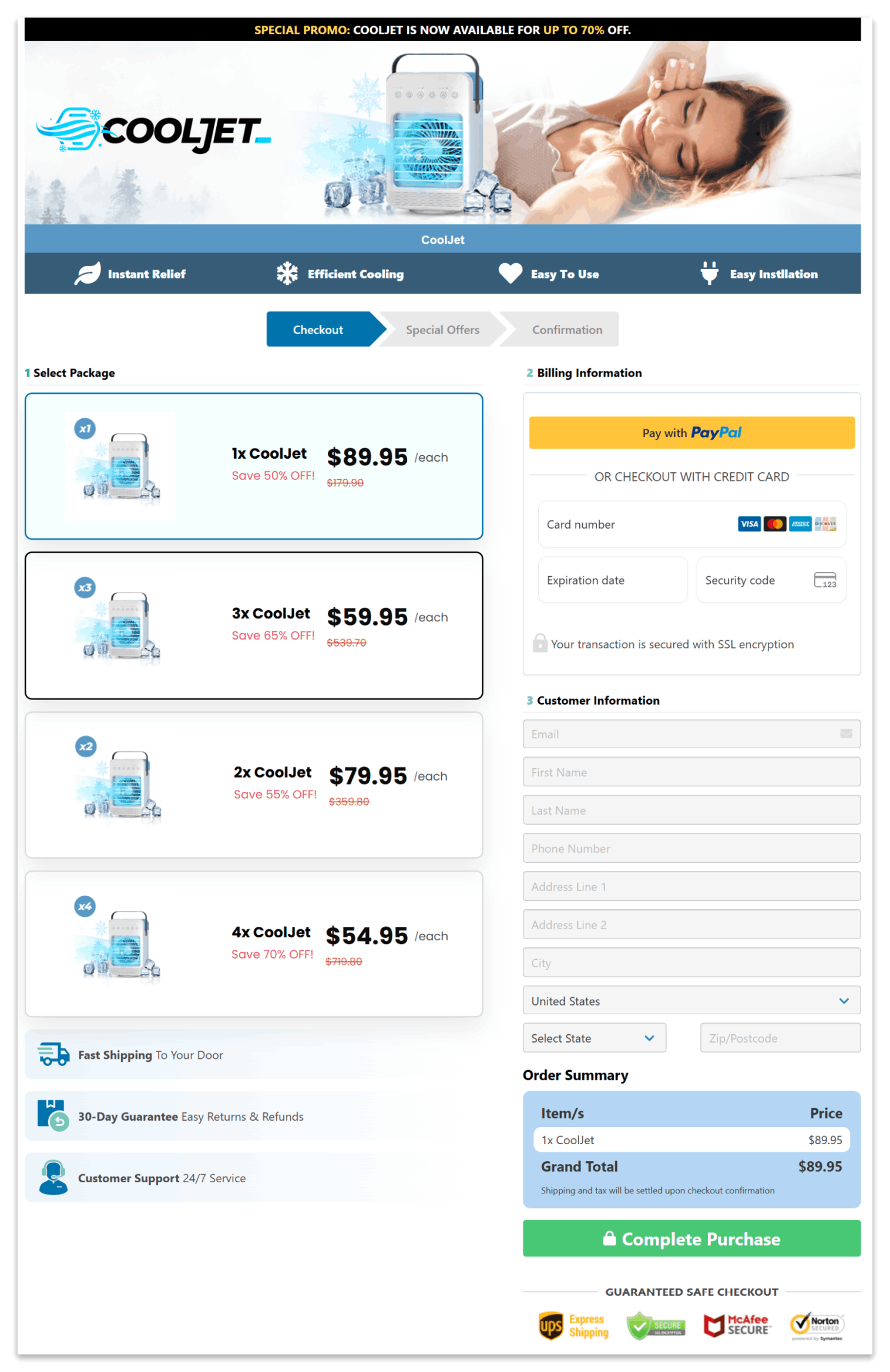 CoolJet Portable AC secure checkout page
